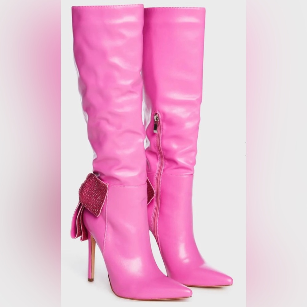 Dolls Kill Barbie Pink Stilettos Boots 9 W/ Big Rhine… Gem